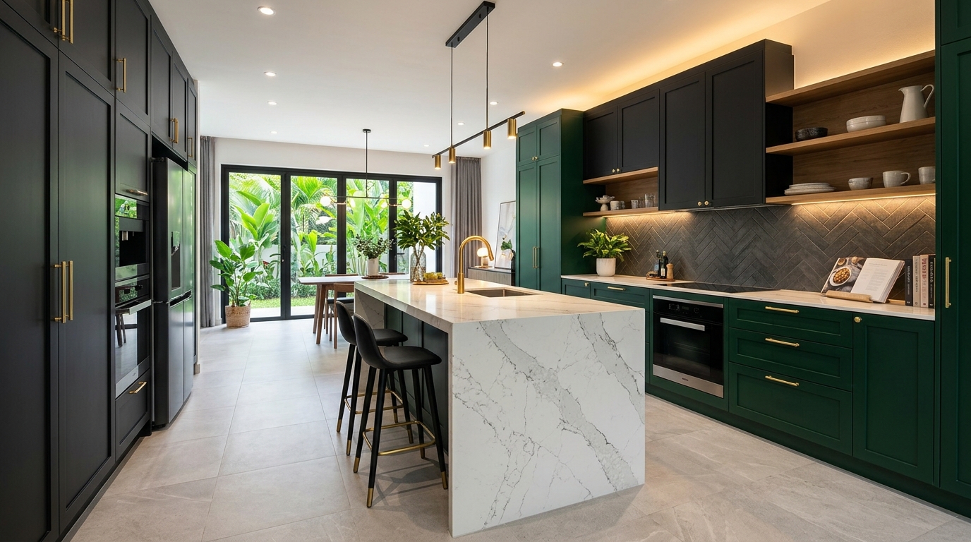 Scandinavian Emerald Kitchen Cabinet Transformation
